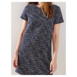 Boucle Navy Dress with Rainbow Detail LOFT